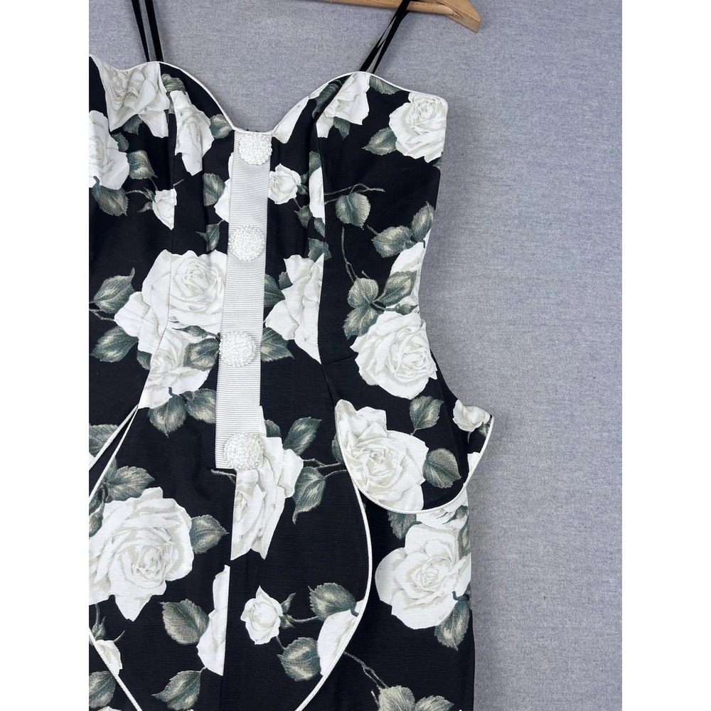 Karen Okada por David Howard Vintage Floral Peplum Cocktail Dress Black White 8